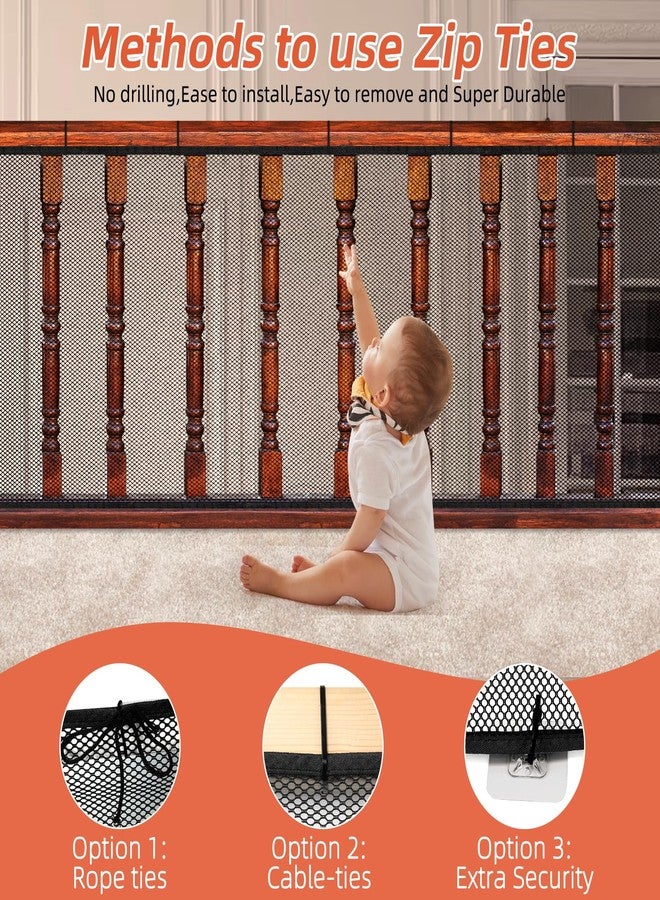 Dovesail Banister Guard 15 ft L x 3 ft H, Deck Safety Net for Baby Proofing, Balcony Mesh Netting, Stairway Deck Rail Mesh Netting for Child Safety, Pet Safety & Toy Safety – Black - Image 5